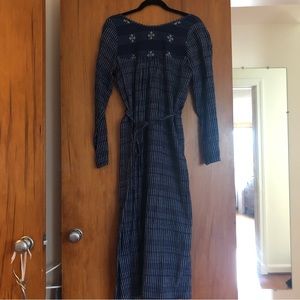 Ace & Jig handloom cotton navy/white long-sleeve dress size S EUC.